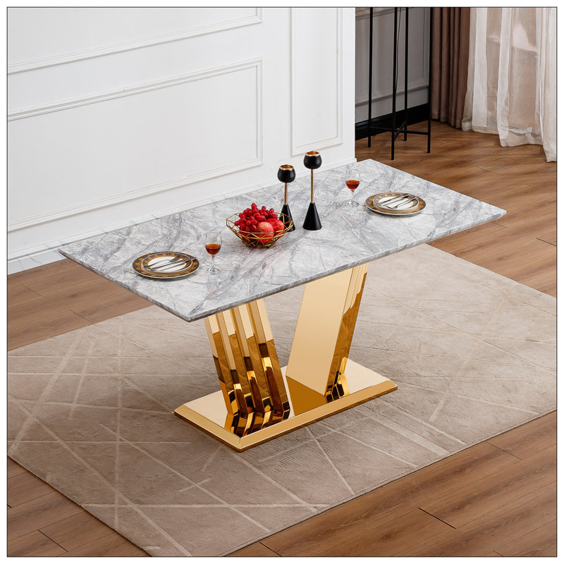 Table de salle à manger pour la cuisine, Doré, Gris