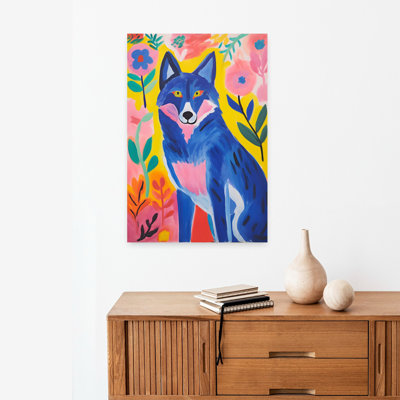 Vibrant Blue Wolf 1 Piece Wrapped Canvas Wall Art