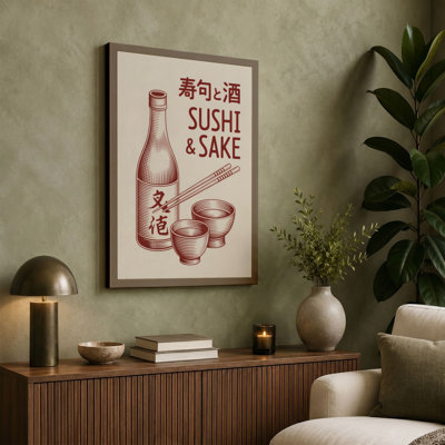 Sushi and Sake Typography - Wrapped Canvas
