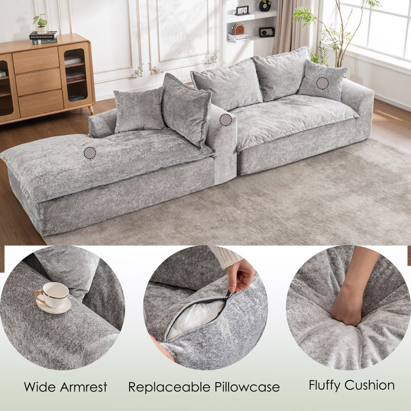 Canapé modulaire réversible de 103 po Cloud, Gris, Gauche