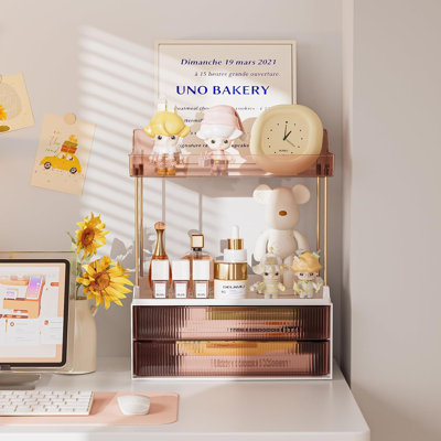 2-Tier 2-Drawer Makeup Organizer For Bathroom Countertop - Sturdy PET Trays & Metal Frame, Easy To Assemble, Multipurpose Storage For Skincare, Perfume, Cosmetics And More