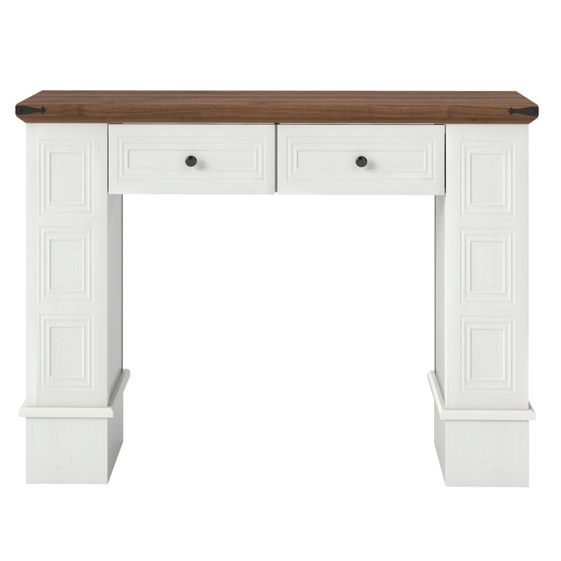 47.2" Farmhouse Console Table with Drawers & Center Shelf for Electric Fireplace Walnut Top