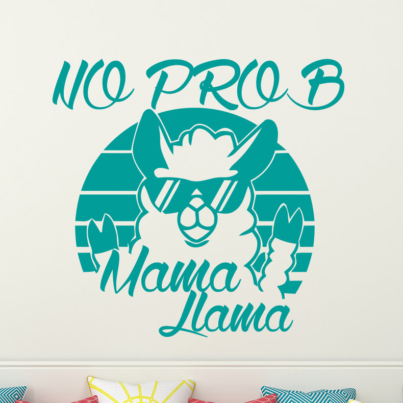Décalcomanie murale "no prob maman llama", Turquoise