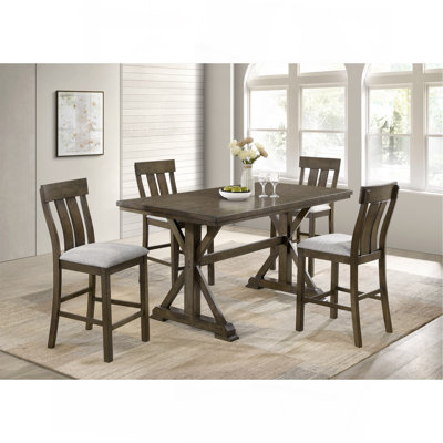 Counter Height Dining Set Beautifully Crafted Dining Table Robust Trestle Base Upholstered Chair Rich Wood Finish Natural Charm Dining Room Furniture Rustic Brown