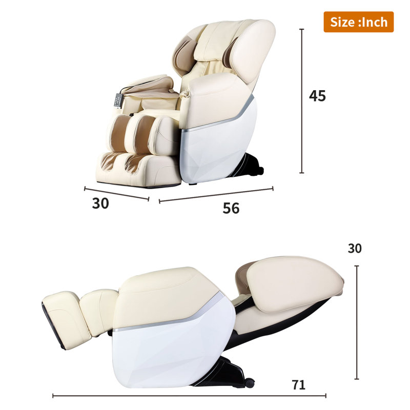 Fauteuil de massage chauffant inclinable en similicuir à largeur réglable et chauffant, Beige