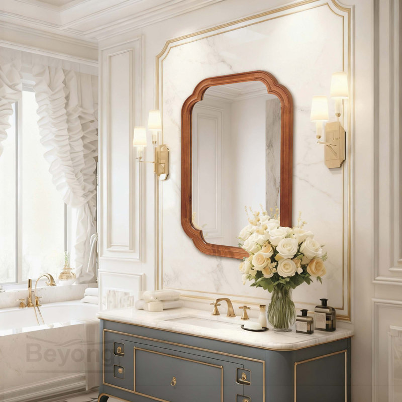  Miroir de coin décoratif en bois massif, Verticale, Brun jaune