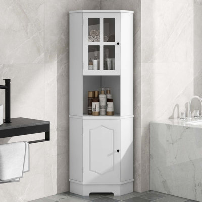 Armoire de rangement d'angle avec porte vitrée