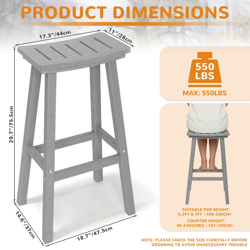 Tabourets de bar 29 po Hdpe Poly, 6, Gris, 29"