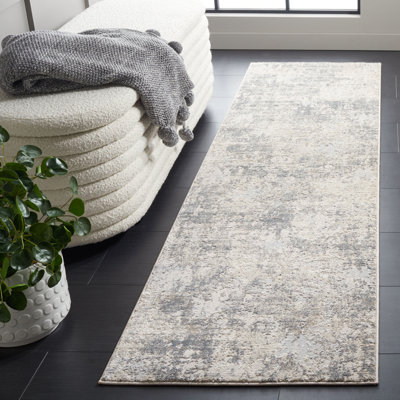 Tapis abstrait en polyester / polypropylène beige / gris foncé tissé à la machine