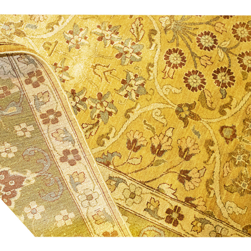 High-Quality Hand-Knotted Gold And Green Area Rug