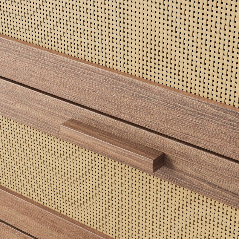 Commode 4 tiroirs avec pieds en bois massif, Noyer clair
