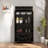 Tall Metal Sideboard With Glass Doors & Flip-top, 4-tier Design, Durable Steel Frame And Arched Top