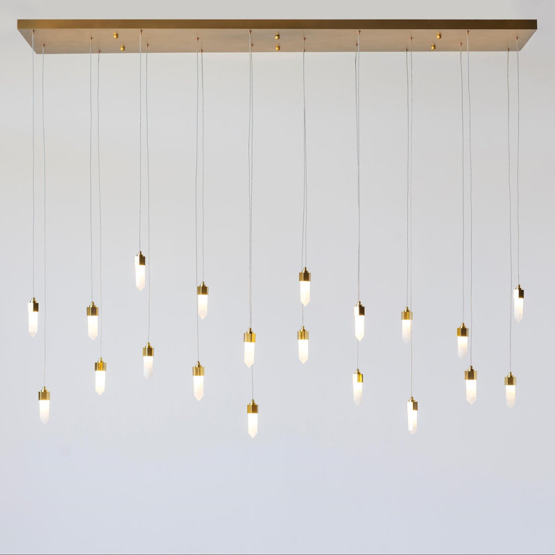 Leo Chandelier-20 Drop Rectangle-Satin Brass Drop, 125" H x 60" W x 20.75" D