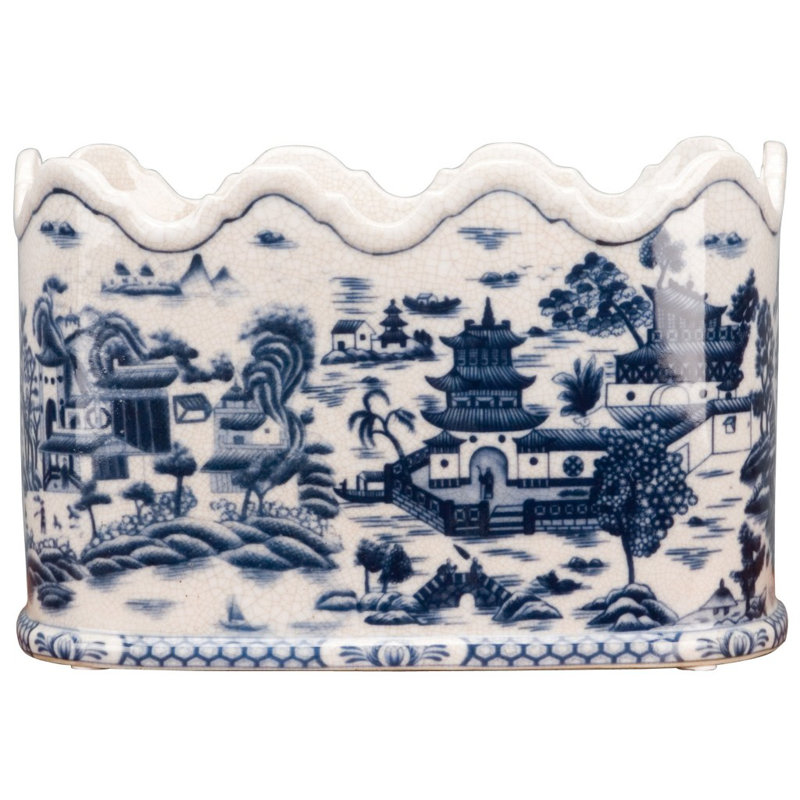 Pot de fleurs en porcelaine - Saule blanc / bleu