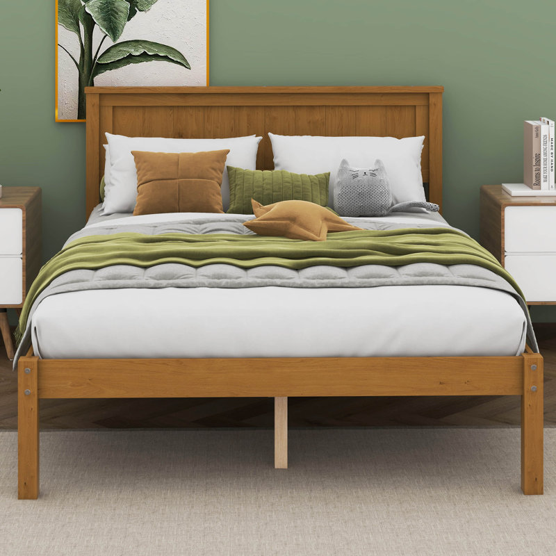 Nicanora Platform Bed Frame with Headboard, Wood Slat Support, Full / Double