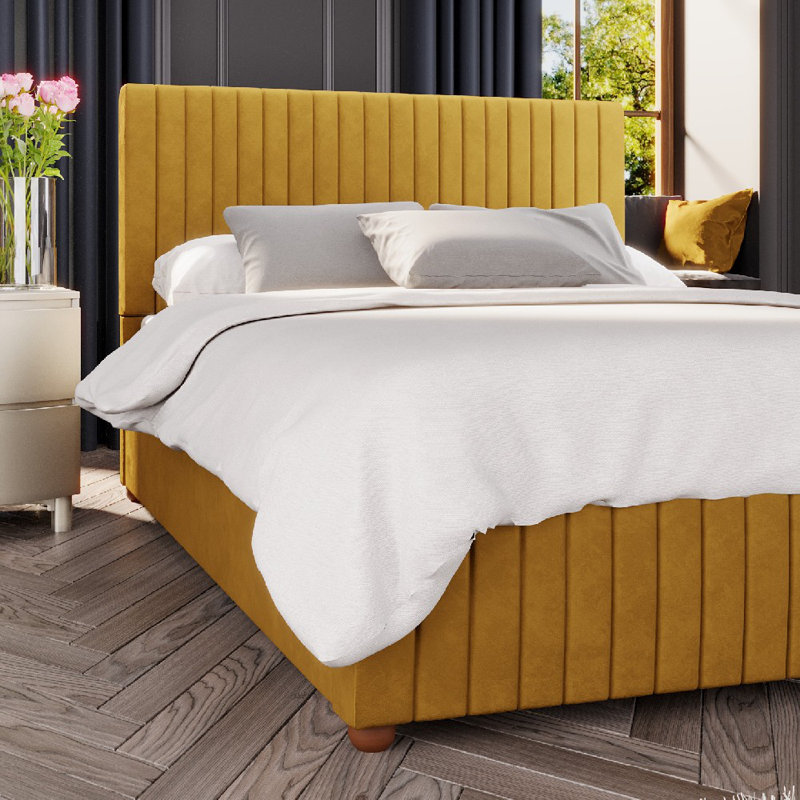 Upholstered Ottoman Bed, Double (4'6), Ochre