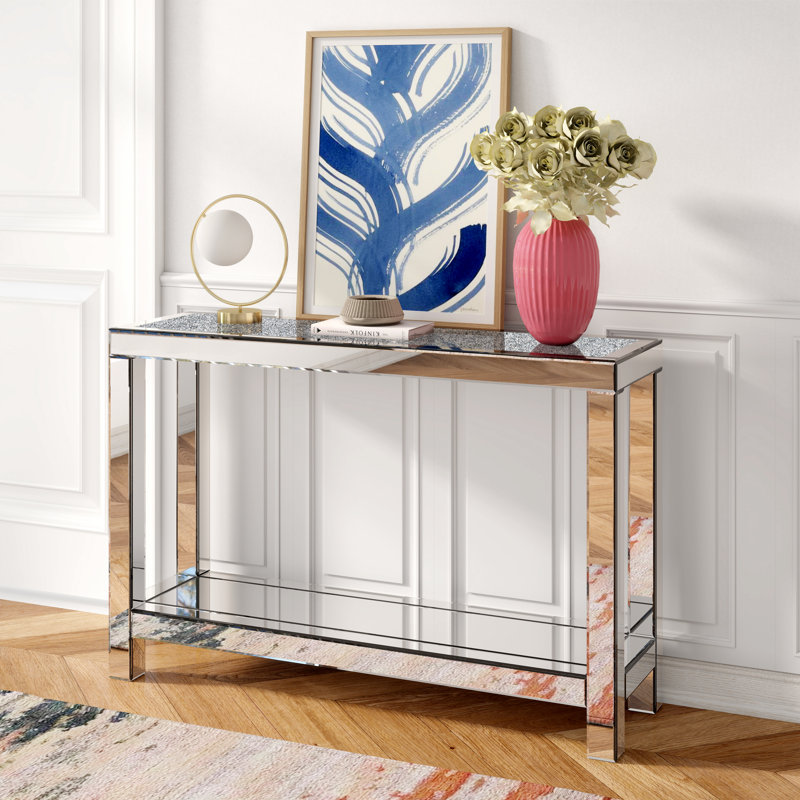 Yolanta  47.2” Mirrored-top Dual-Lay Console Table with Openning Shelves