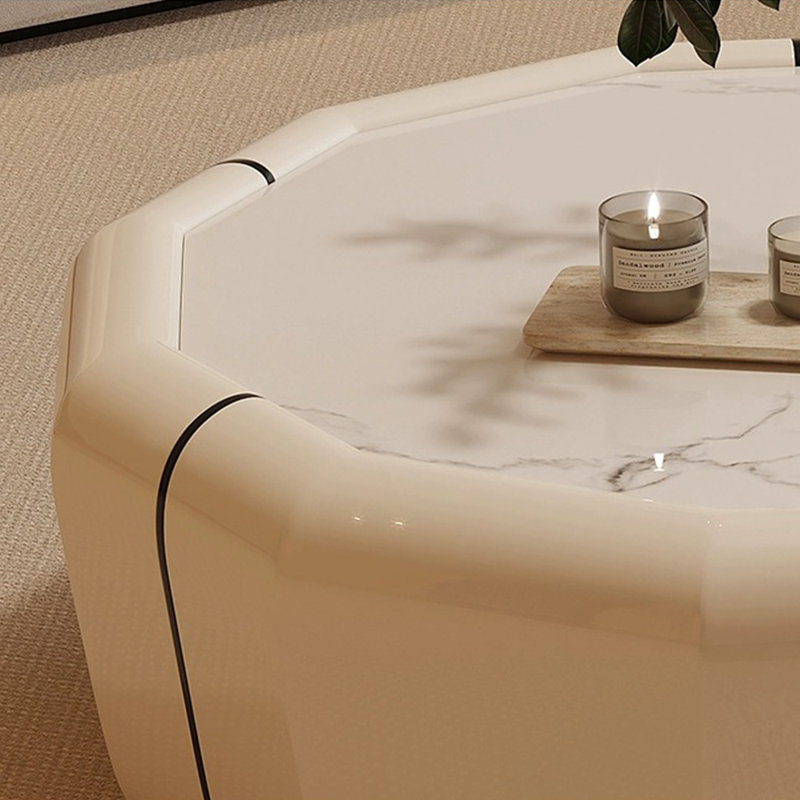 Cream-style round rock slab creative tea table
