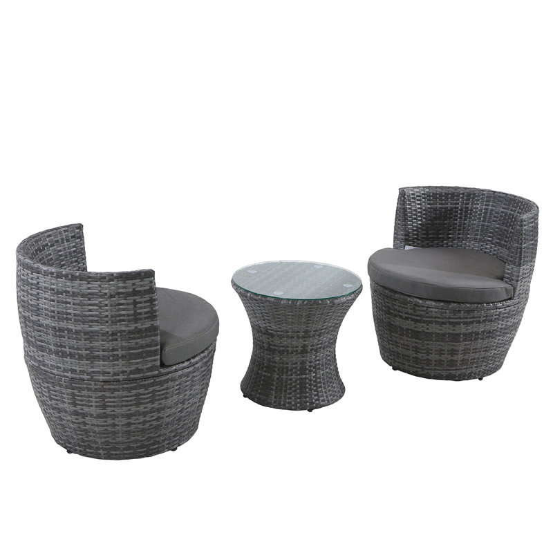 Laderious 2 - Person Wicker Patio Dining Set with Round Table , Cushions Included