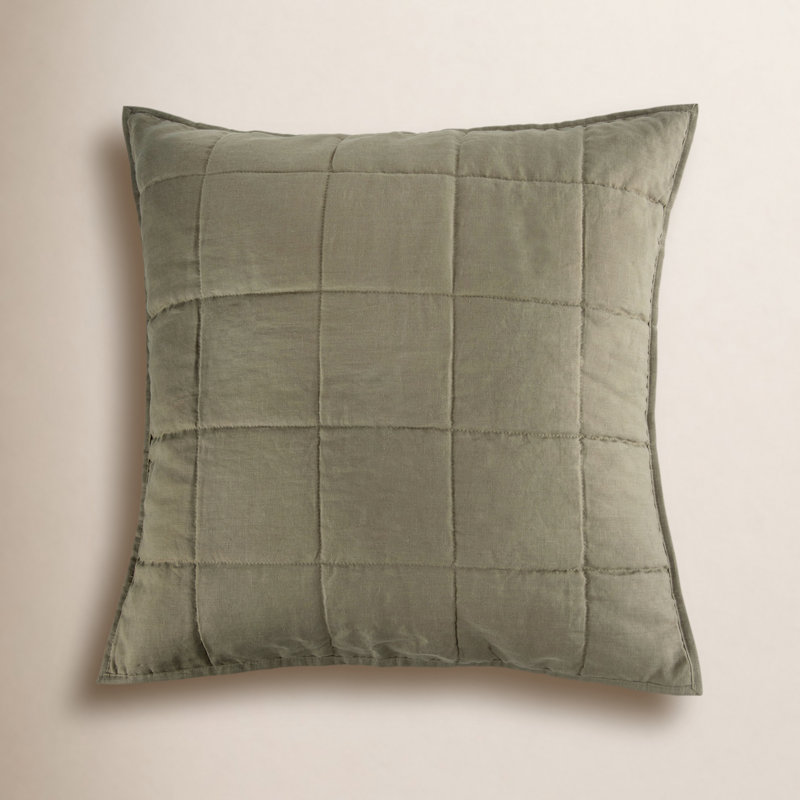 French Linen Box Stitch Quilted Euro Sham, Moss