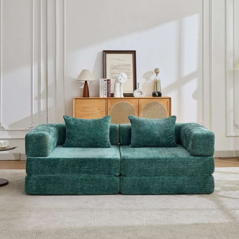 Canapé-lit Chenille, Vert foncé