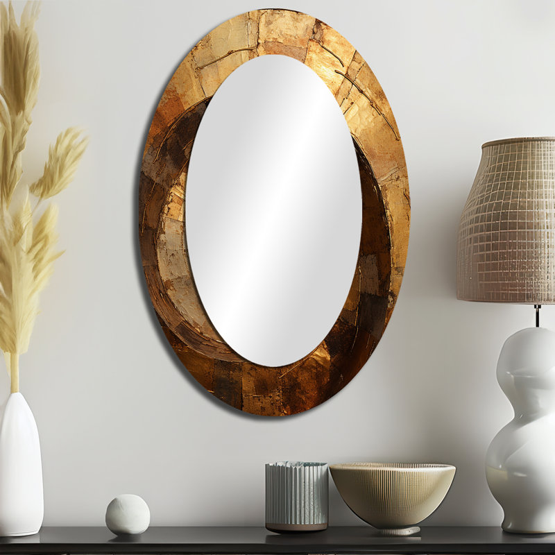 Gold Black Timeless Turn II - Abstract Oval Decorative Mirror On Metal, 36" x 24"