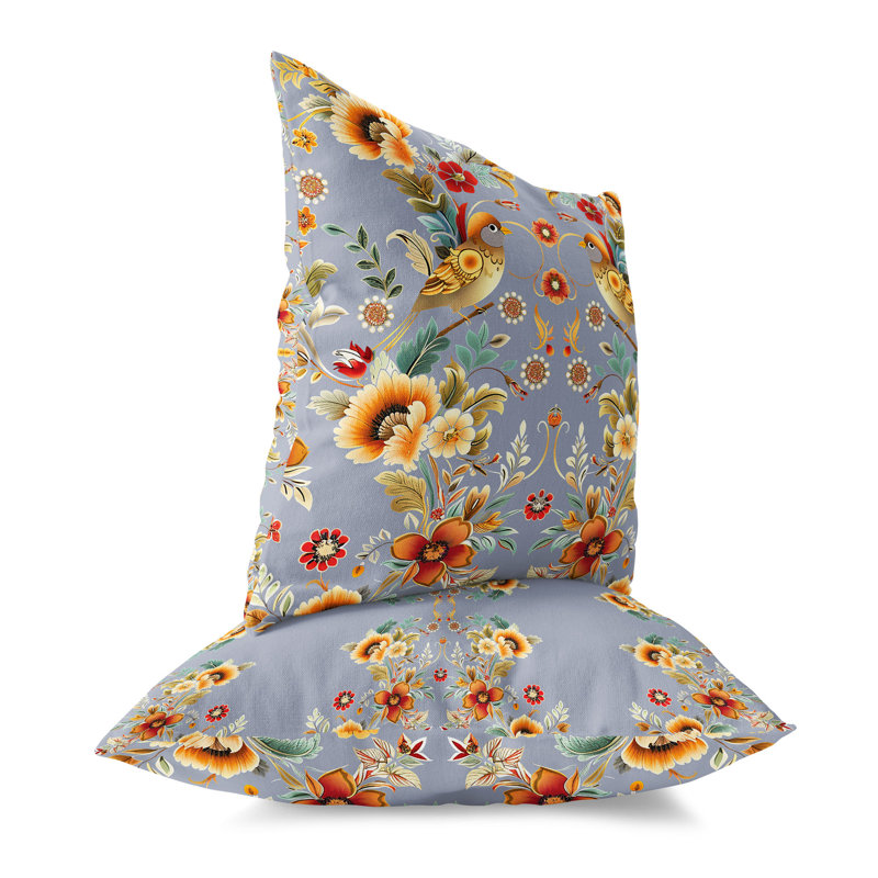 Coussin Folk Garden Whispers, Rouge / Orange, H 18 po x l 18 po
