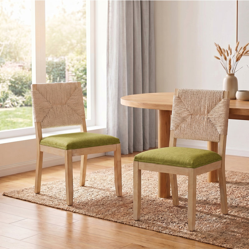 Chaise d'appoint de salle à manger à dossier tissé en bois massif 19,5 po H King Louis, Green