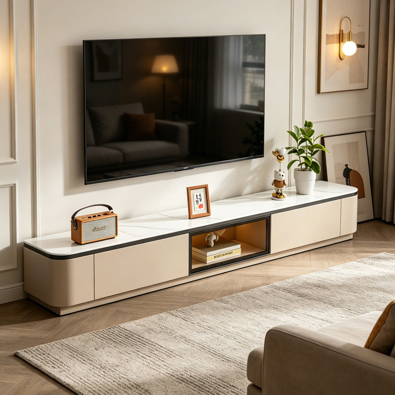 Rangement pour meuble télé de style moderne, Khaki/White, 13.77"H x 78.74"L x 13.77"W