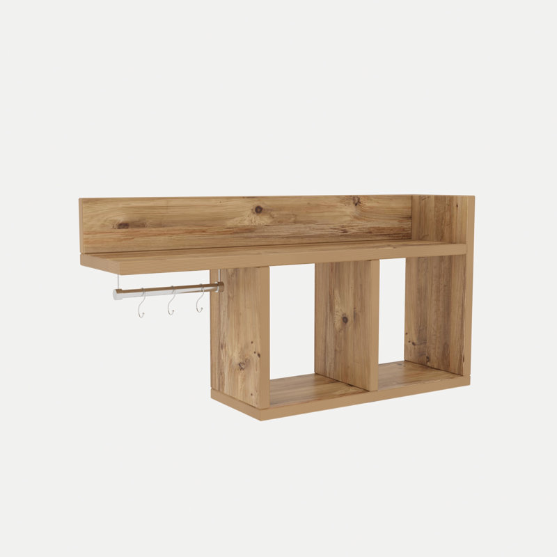 Modern Pine Wall Shelf with Multipurpose Hooks, 28.3 x 14.6 x 7.1 inches | 100% Melamine Coated Particle Board, Thickness: 0.71 inches | Stylish Design with Numerous Shelves, Perfect for Home & Office Decor