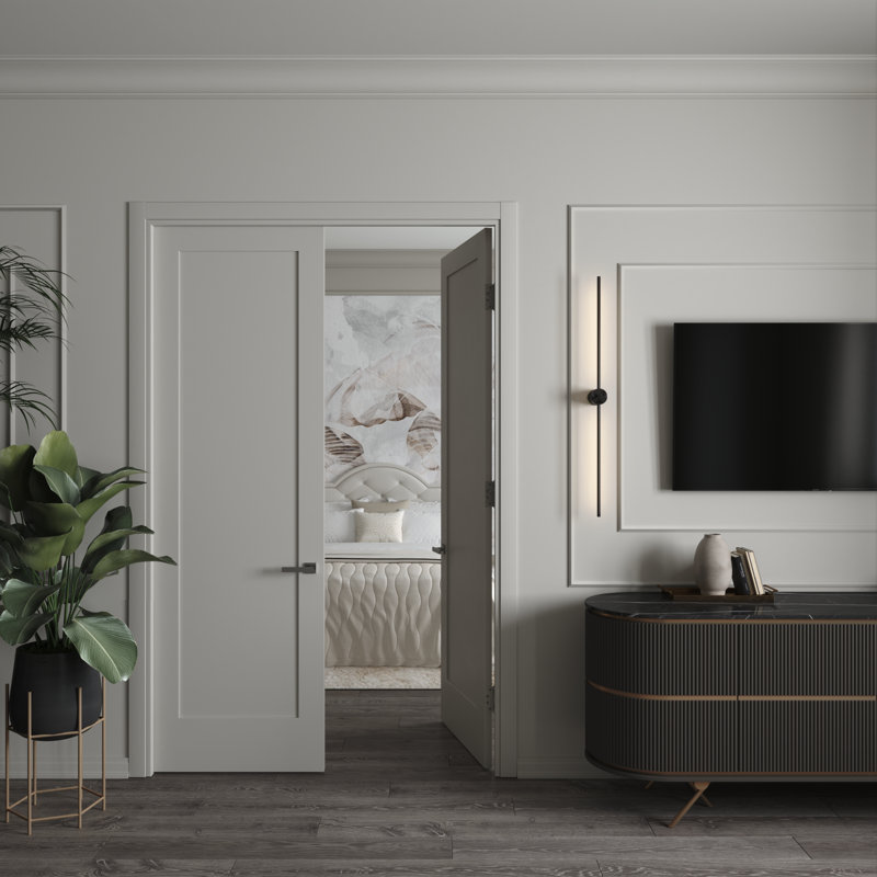 Porte intérieure simple en composite apprêté à gauche avec cadre noir avec charnières noir mat, À gauche, 30 po x 80 po