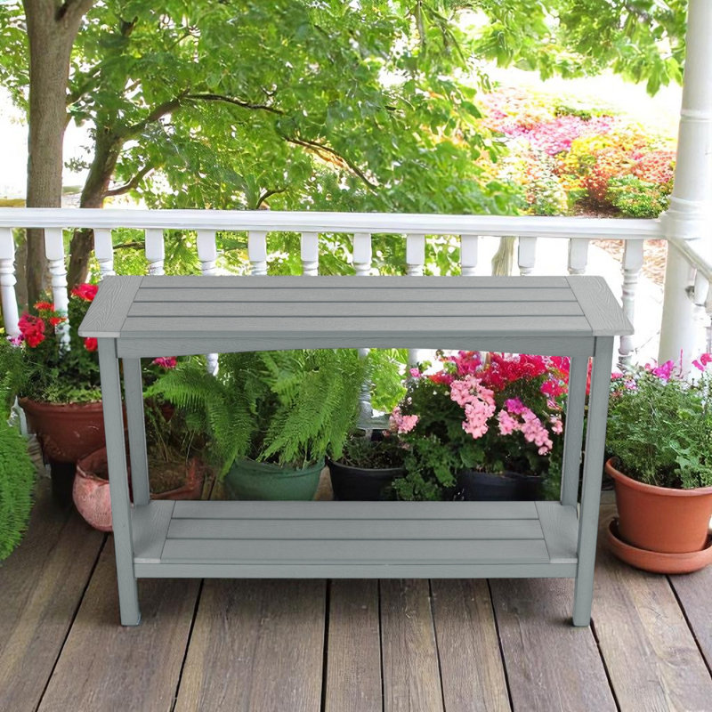 Outdoor 48'' Patio HDPE Adirondack 2-Tier Shelf Console Table, Rectangular Table Side Table, All-Weather Resistance, Gray