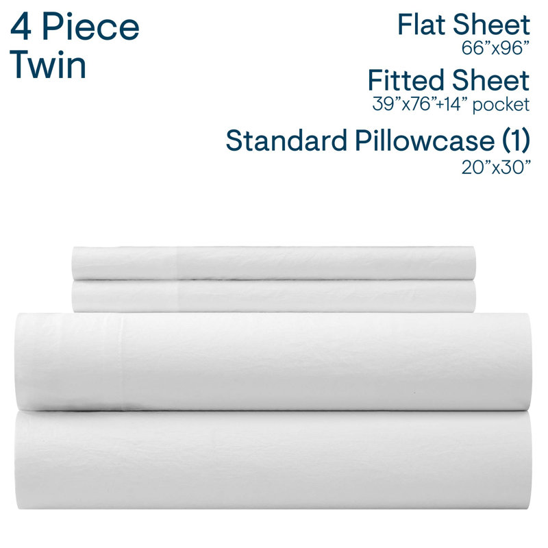 Aeropostale 4 Piece Premium All Season Microfiber Sheet Set, 2 Pillow Cases, 1 Fitted Sheet, 1 Flat Sheet, Fits Mattresses up to 16” Deep, Twin Size, White