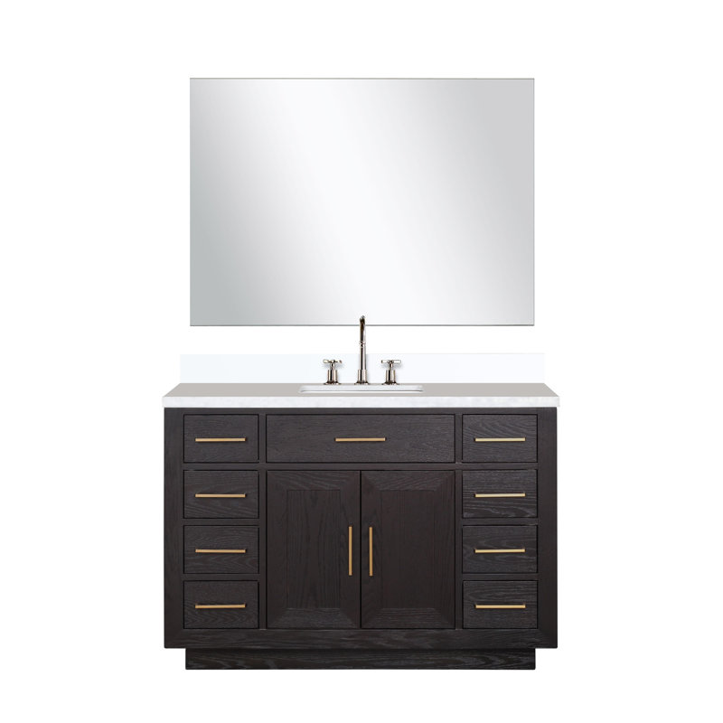 Ensemble de meuble-lavabo simple 48 "avec miroir, Chêne gris, White Quartz