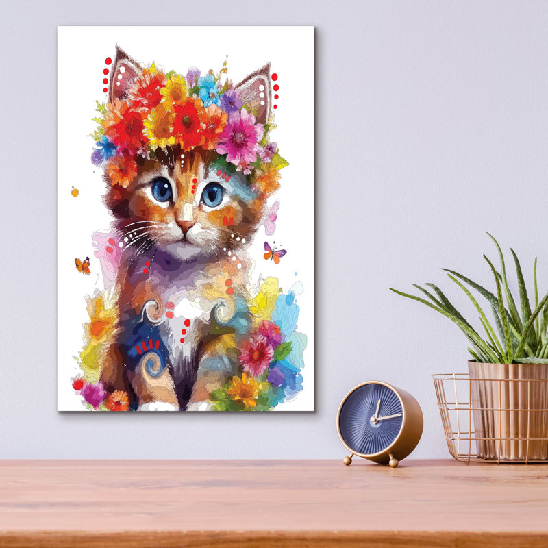  «Crowned Kitten» par Dean Russo, art mural en verre acrylique, 12 po x 16 po