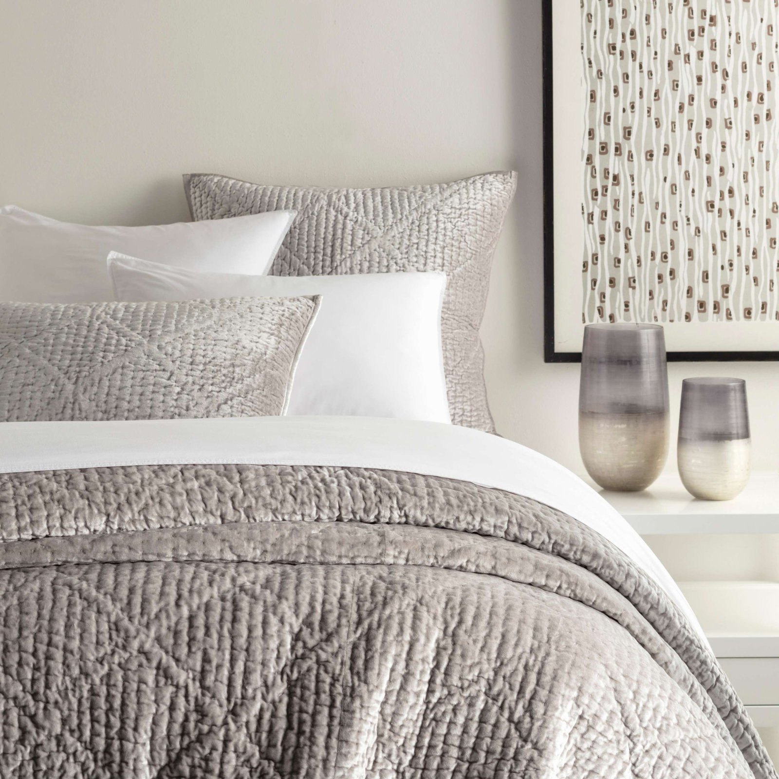 Parisienne Velvet Quilt Set, Full/Queen Quilt, Gray