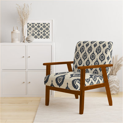 Country Farmhouse Accent Chair - Black and Beige Ikat Black Arm Chair