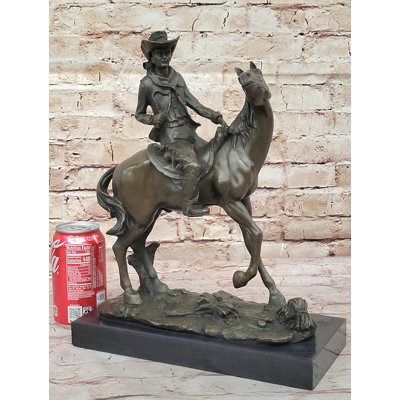 Tavarozzi Bronze Western Sculpture Cowboy On Horseback Statue Figure 14 Inches X 11 Inches
