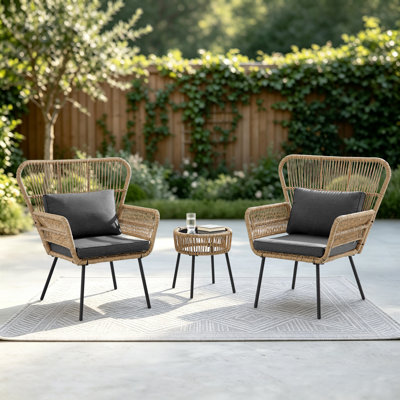 Charlcy 2-Person Boho-Style Wicker Outdoor Seating Group With Cushions