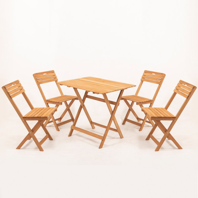 5-Piece Garden Table & Chairs Set, Rustic Brown Beech Wood, Table: 31.5 x 28.3 x 23.6 in, Chairs: 15.7 x 31.9 x 11.8 in | No Varnish, Water-Based Preservative, Natural & Cream Colors | Perfect for Outdoor Dining