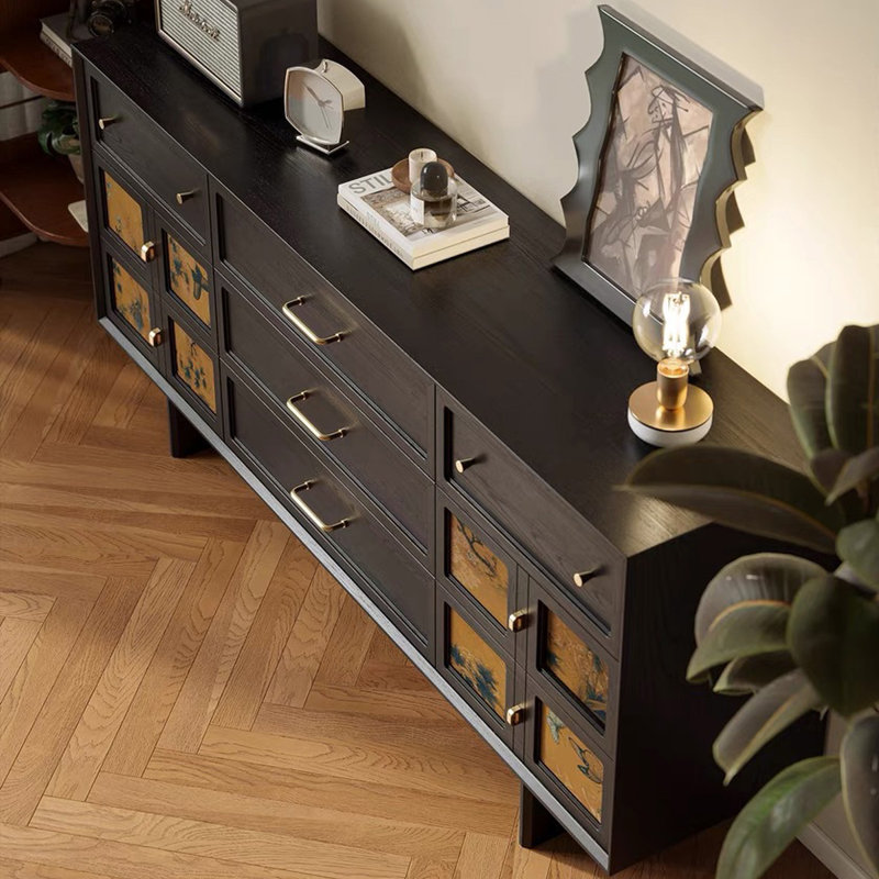 Buffet en bois massif de style rétro de 61 po, Noir