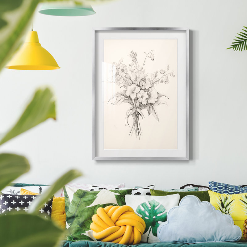 Imprimé floral rétro - impression encadrée, Argent
