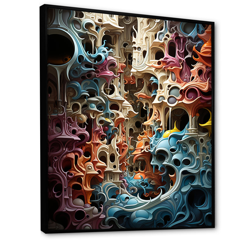 Surréalisme chaotique, architecture I sur toile, Cadre flottant noir, H 44 po x l 34 po x P 1,5 po