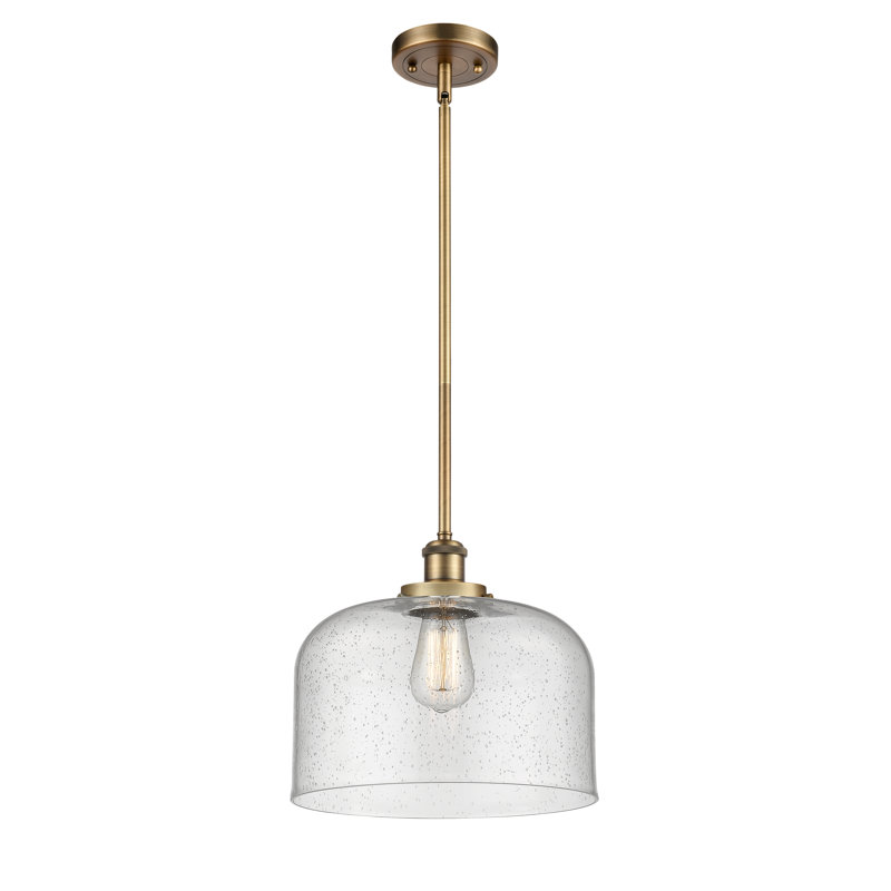 Mini luminaire suspendu avec tige 12 po Ballston Urban Bell, Grainé, Laiton brossé, Ampoule non incluse
