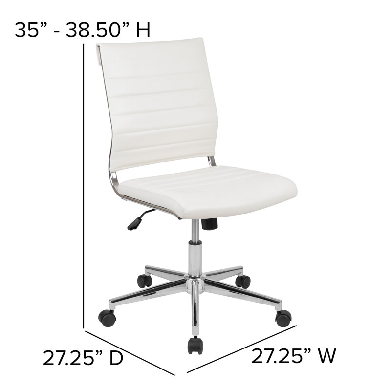 Crafton Mid-Back Black Leathersoft Contemporary Ribbed Executive Swivel Office Chair, White, No, 38.50"