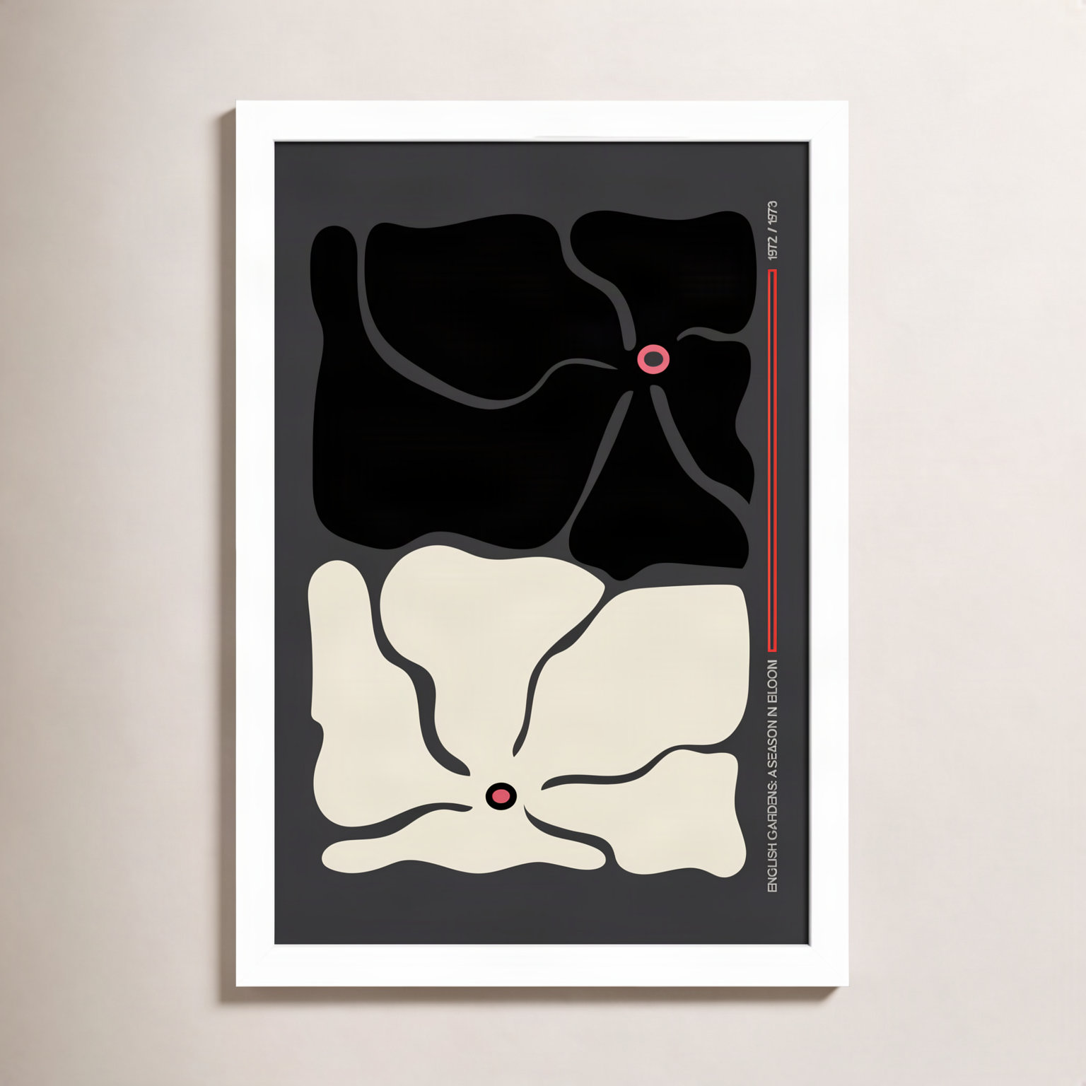 Two by Two Flower Grey Print, White, 17" H x 12" W x 1" D