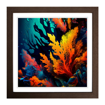 Coral Reef Abstract Expressionism - Single Picture Frame Print on Wood