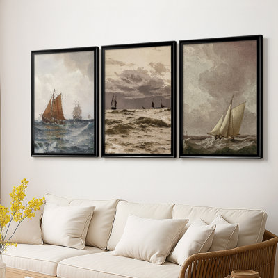 Paysage rétro CCxxv - Toile tendue avec châssis sur mesure - 3 pièces