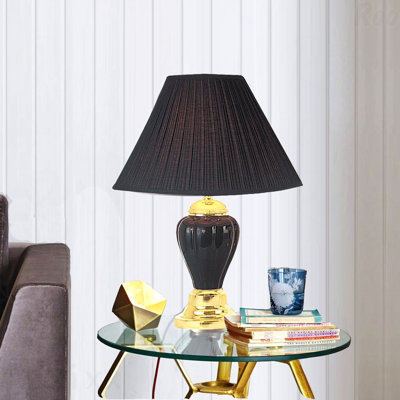 Table Lamp - 27" Tall Ceramic Material, Urn-Shaped Design, Black Finish, Linen Fabric Shade