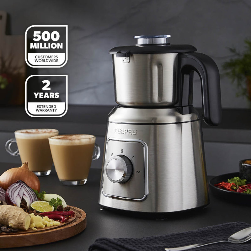 Geepas Wet & Dry Mixer Grinder | Electric Coffee Grinder for Dry Spices Chutney’s & Curries, Stainless Steel Housing | Safety Lock 2 Speed with Pulse Detachable Body Jar | 600W Silver